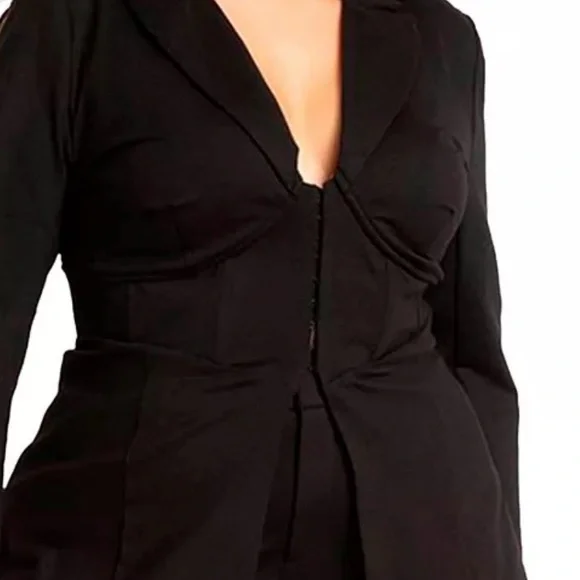 ELOQUII Plus Size Black Corset Waist Hook-and-Eye Blazer Jacket SIZE 16 NWT - Picture 6 of 9